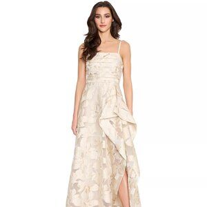 Tahari ASL Women's Jacquard Organza Ruffle Gown Pearl Size 14